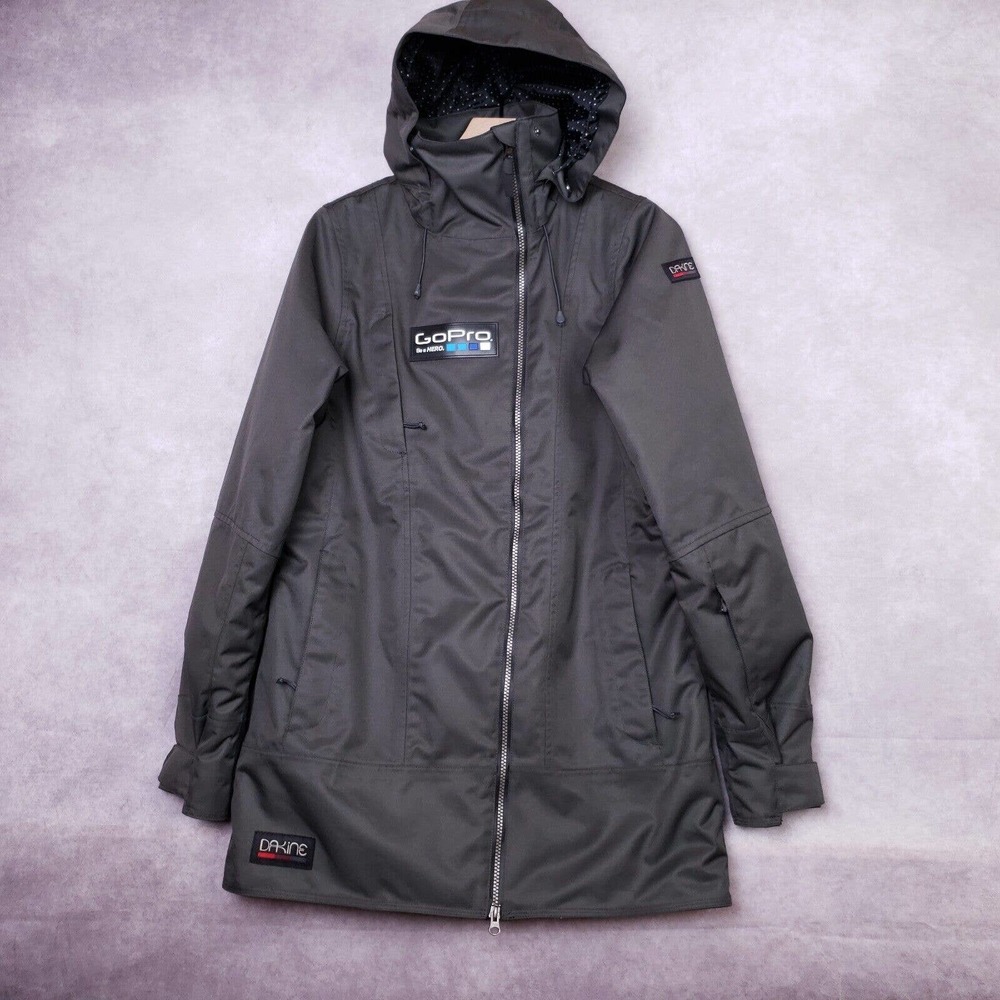 Dakine Snowboard Jacket Womens Medium GoPro Logo Hooded Fleece Lined Shadow Grey